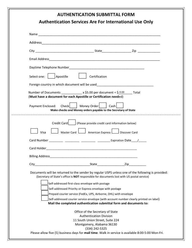 Alabama Apostille Form Preview