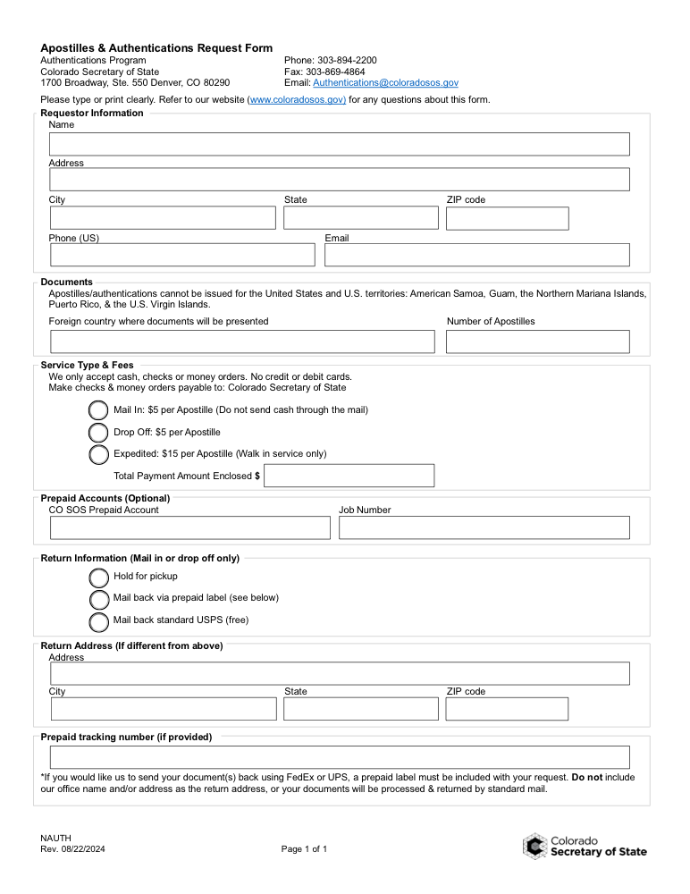 Colorado Apostille Form Preview