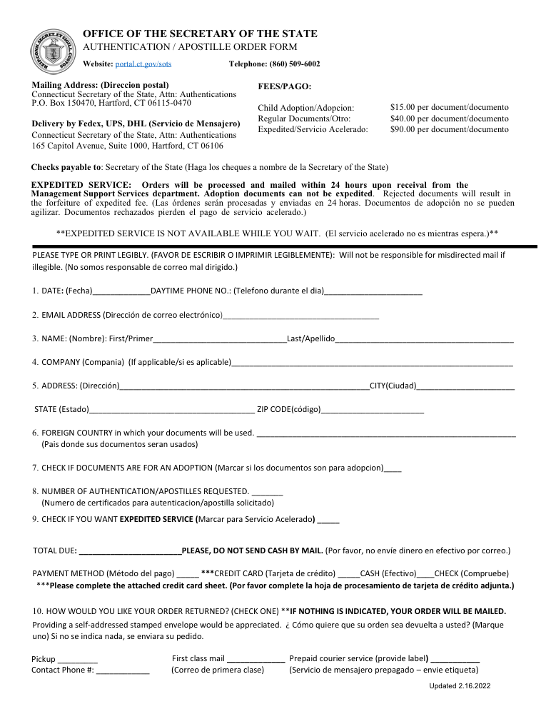 Connecticut apostille: official instructions (online only)
